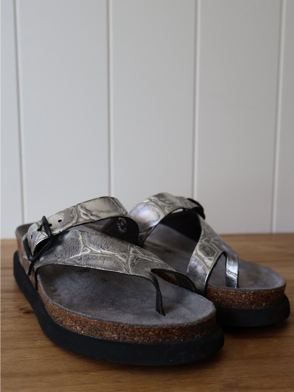 Mephisto Helen Silver Metallic Cork Footbed Sandals Size 36 Leather - Picture 3 of 7